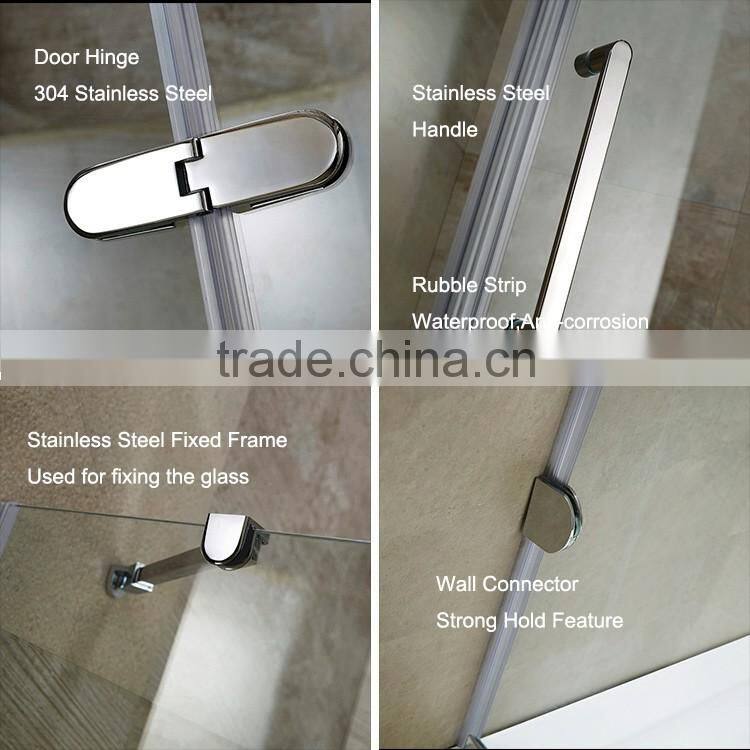 2016 hot sales stainless steel hardware free standing frameless shower enclosure