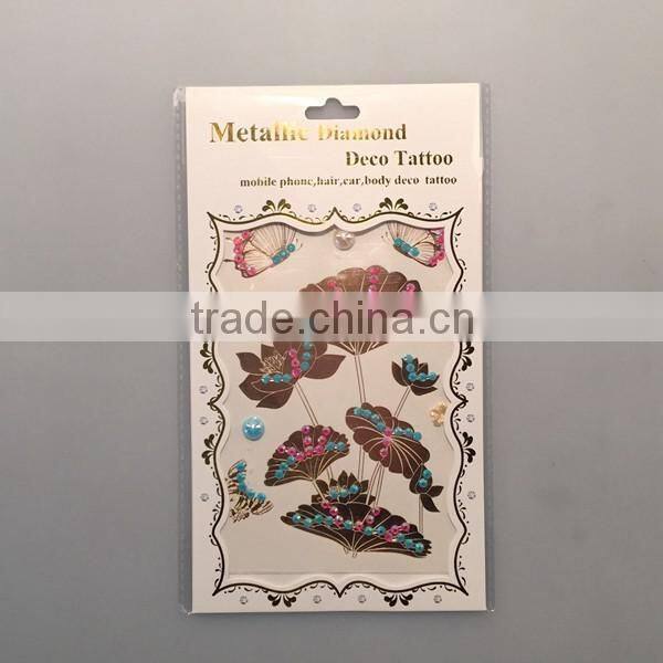 custom hot sale rhinestone metallic tattoo acrylic foil temporary tattoo stickers