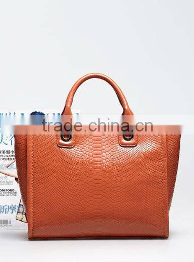 Orange leather office lady handbags ,leather bags women