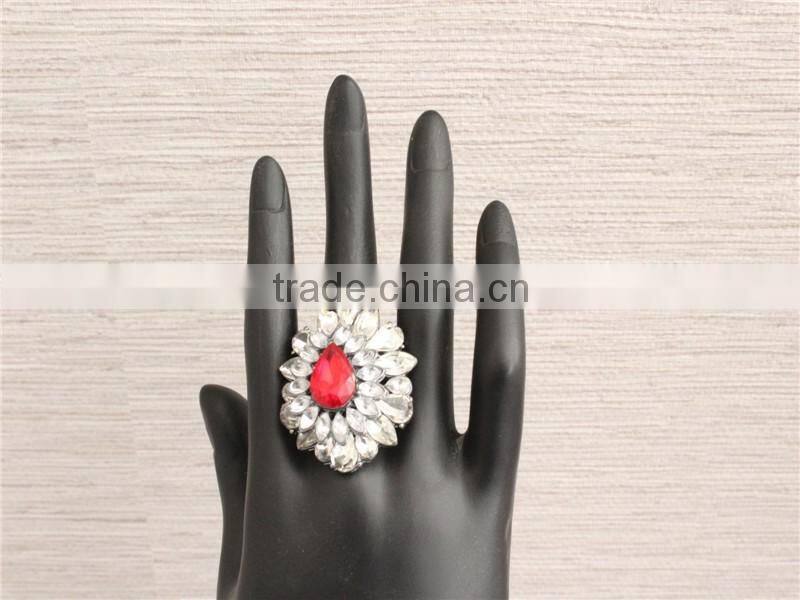 Hot selling cheap custom rhodium crystal ring wholesale, red diamond rings for women