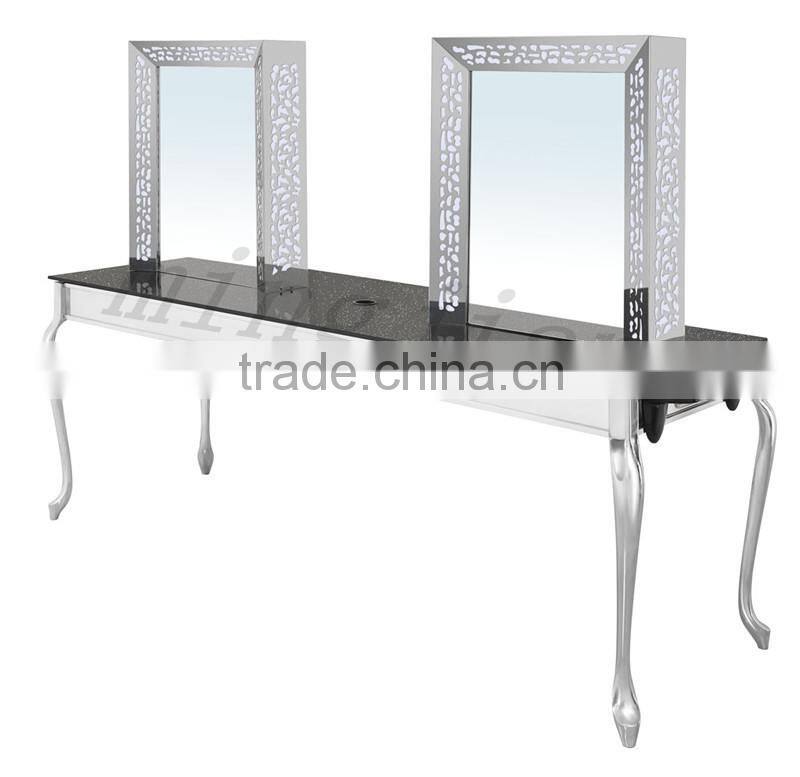 golden 1 side carved pattern mirror styling station with desk M851