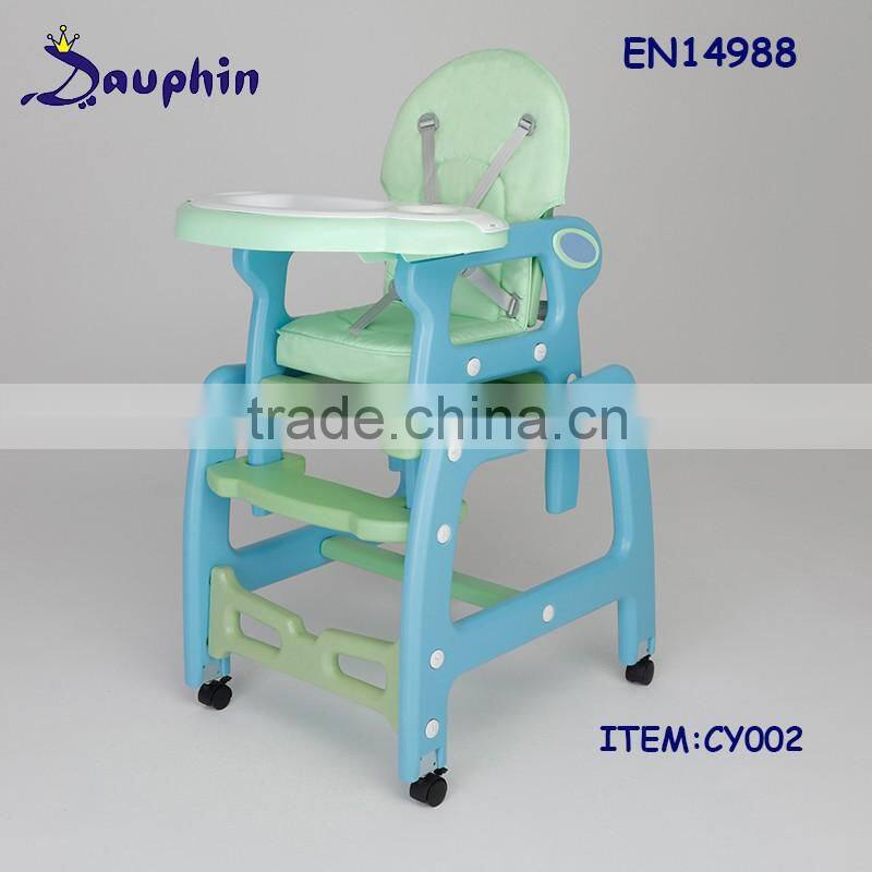 EN14988 certified baby high feeding chair 3 in 1 function baby chair plastic high chair