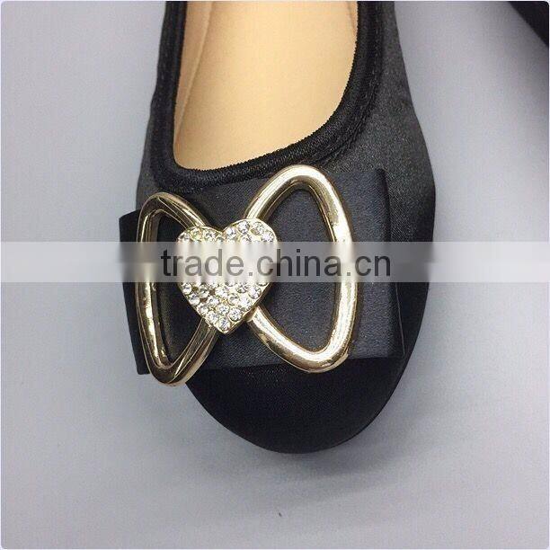 2016 stylish flats shoes china women pump shoes with heart rhinestone and bow