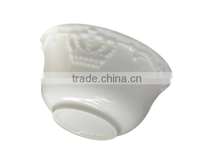 Wholesale fine royal new bone china white embossed ceramic soup bowl with crown design