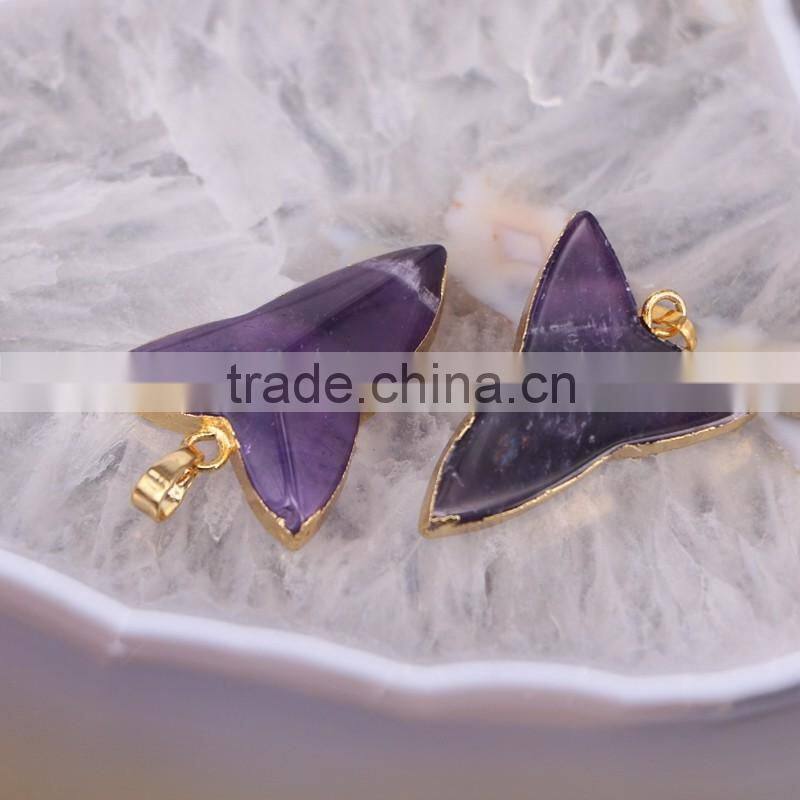 Natural Amethyst Gem stone Pendant, Stone Point Pendant, Gold Plated Edged Drusy Amethyst Pendant, Druzy Pendant