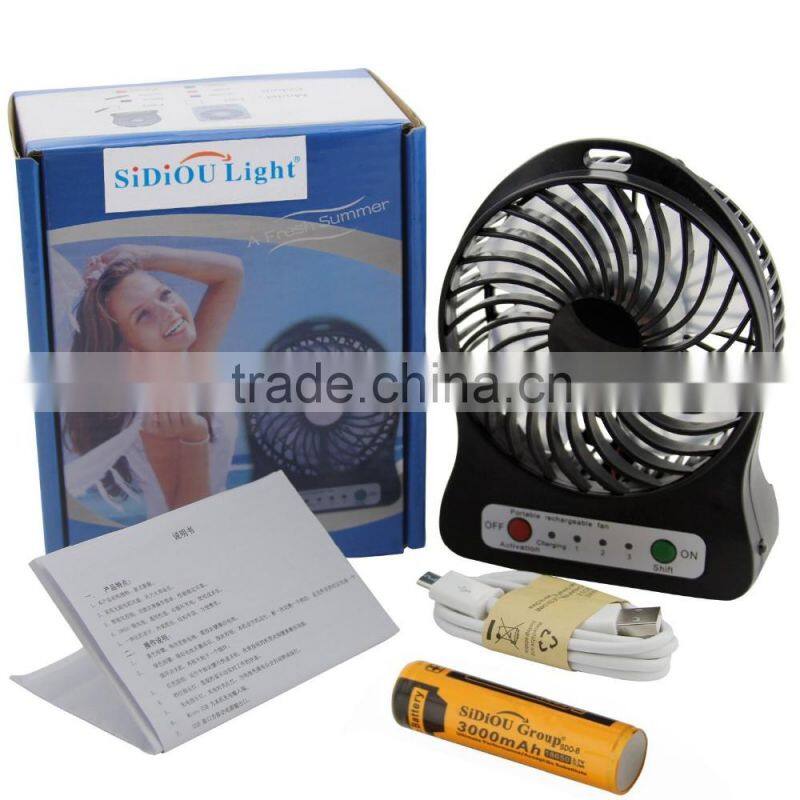 4 Inch 3 Speeds Portable Mini Fan USB Rechargeable Desk Fan Cooling Fan for Notebook Laptop Computer, Indoor and Outdoor Use