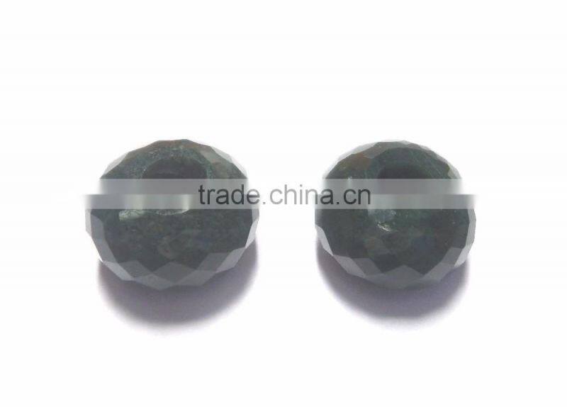 Green Jasper Fancy Faceted Handmade Roundel Big Hole Beads