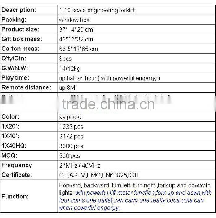 !rc truck 1:10 rc mini racing car klift rc toy car with CE ROHS rc truck rc car toy container truck