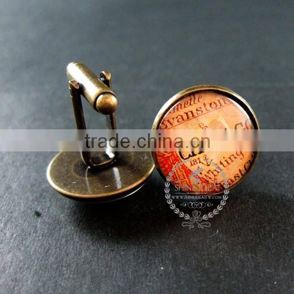 20mm vintage style antiqued bronze Chicago old map art collage glass cabochon round cufflinks fashion wedding cuff links 6600039