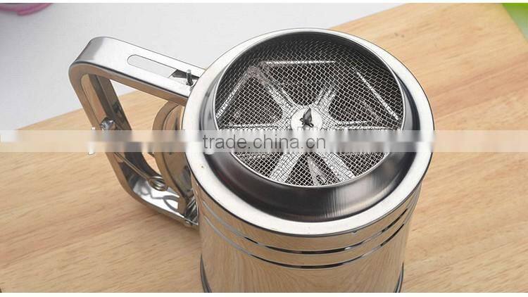 Newest Stainless Steel Mesh Flour Sifter Mechanical Baking Icing Sugar Shaker Sieve Tool Cup Shape