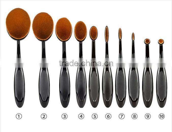 Bonvatt 2017 hot sale 10pcs per set nylon oval toothbrush shape make up brush for cosmetic and foundation brush