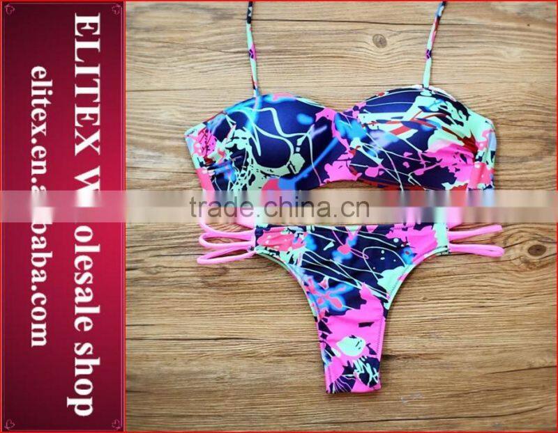 2017 Newest reversible green and dark blue sexy print swimwear swimsuit CK359