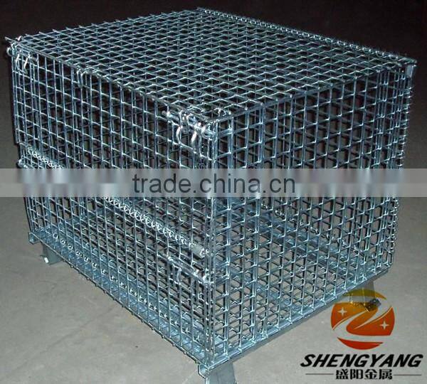 Hot recycle collapsible stillage cages galvanized metal wire mesh storage bins factory warehouse used storage cages with wheels