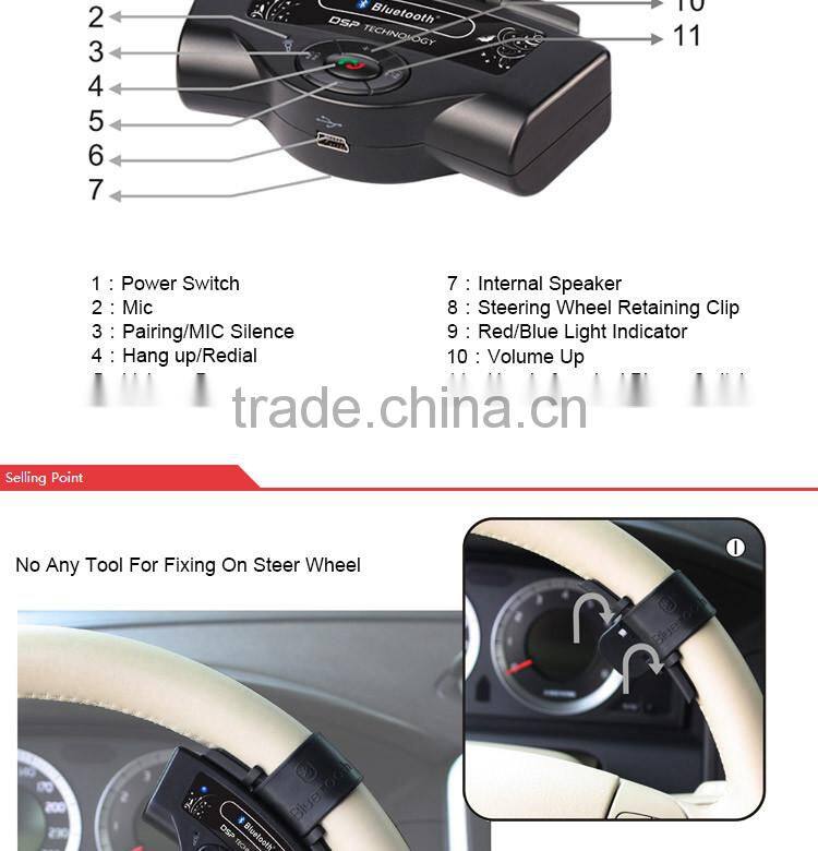 In-car Wireless FM Transmitter Car Charger MP3 Player Bluetooth Hand-Free For Steer Wheel