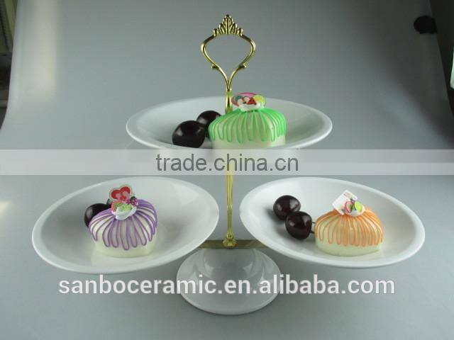 Iron two tier white stand for cake, wedding cake stand in dishes & plates, OEM service
