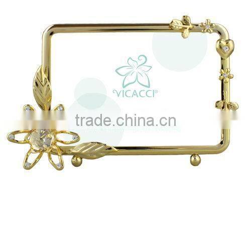24K gold plated Square 3.5x5" Picture Frame with flower
