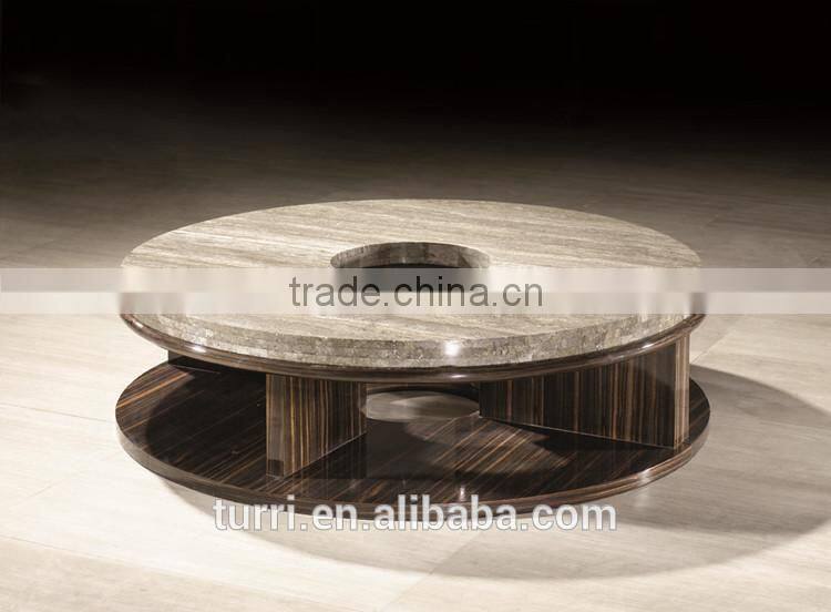 KD027B Iran travertine wood round marble coffee table