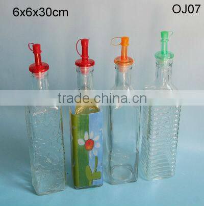 500ml clear square glass oil bottle with plastic lid