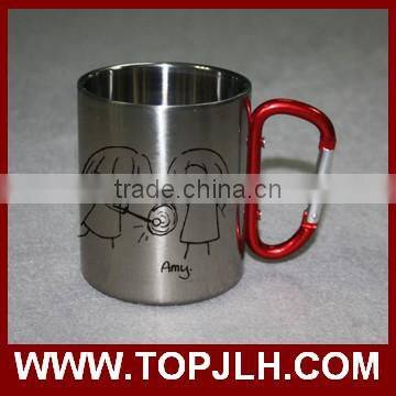 Custom logo printed Carabiner Handle Stainless Steel Coffee Mug