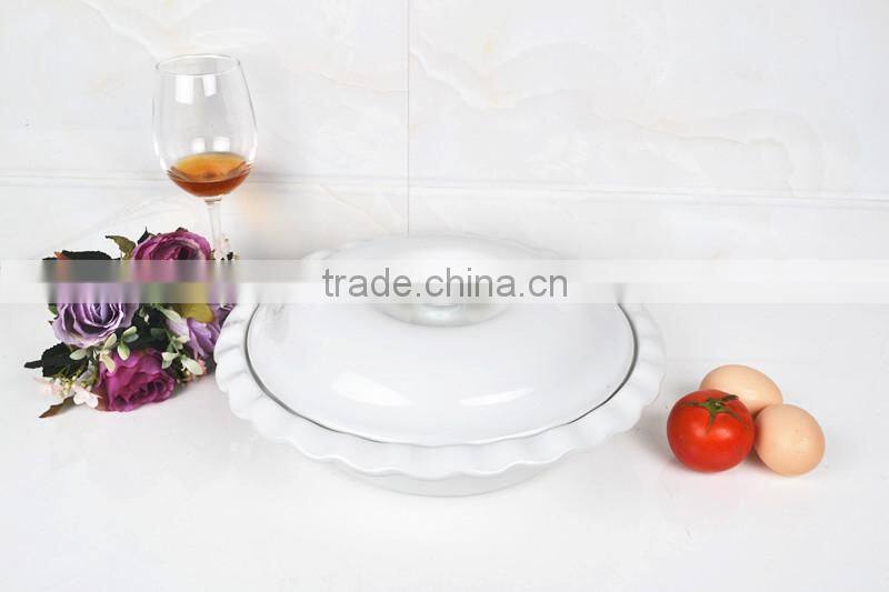 12" Round porcelain oven tray with lid