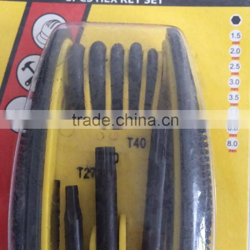 factory directly evaporated black folding type 9PC allen wrench hex key hand tool set