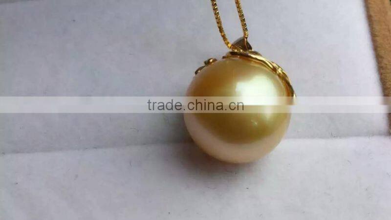 wholesale 14-15mm round golden south sea pearl price pendant necklace