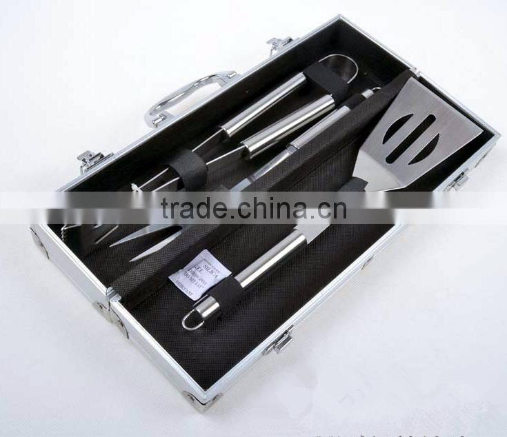 Hot 3 pcs aluminum box bbq tool set