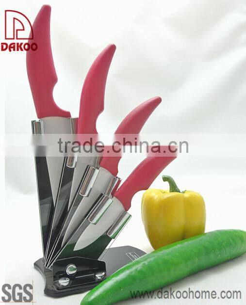 4 Pieces Red Color Handle Zirconia Chef/Utility/Paring Knife