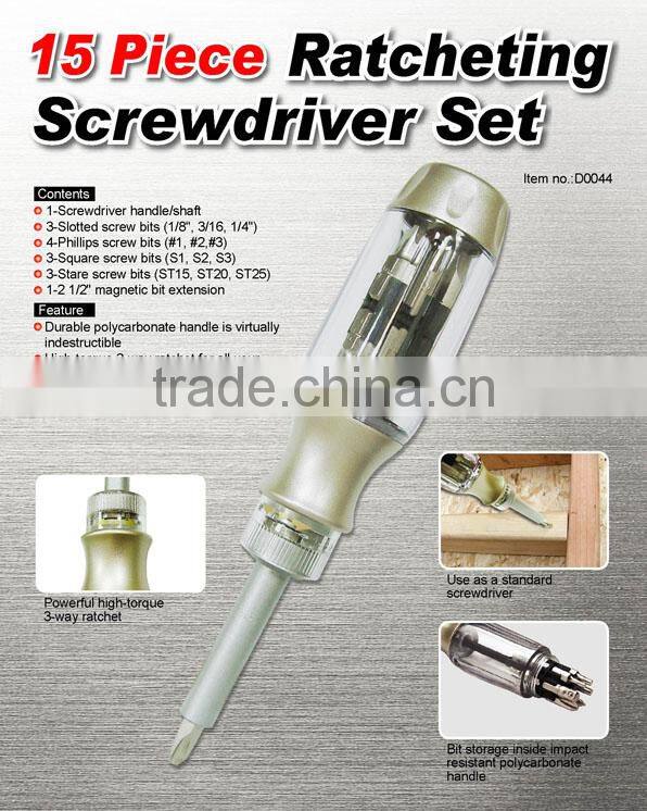 15 Piece Ratcheting Screwdriver Set