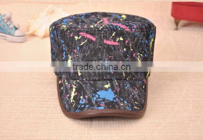 colorful maple leaf printed denim military caps and hats