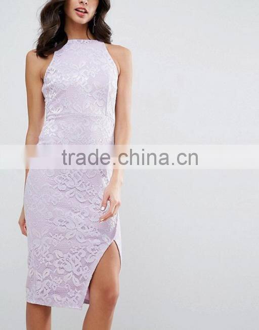 OEM Service Formal Dress Round Neck Sexy Back Open Tight Pencil Women's Lace Long Sleeve Evening Dress