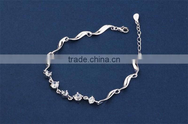 925 Sterling Silver Charms Fashion Design Zircon Twisted Bracelet