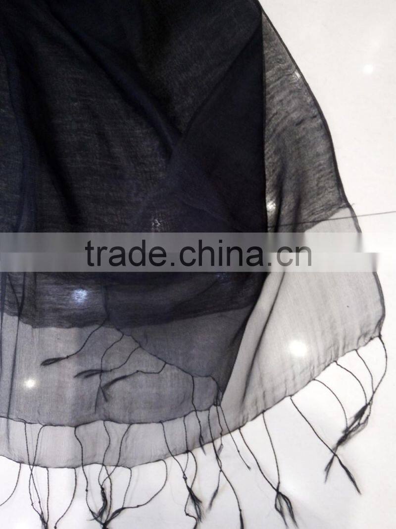 2017 Fashion new arrival lady jacquard plain solid color 2layers silk mixed viscose scarf shawl