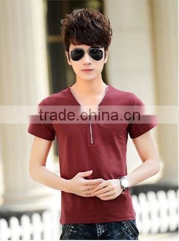 China Factory Latest Style 180 Grams Short Sleeve Round Neck Cotton Black Men Blank Zip T-Shirt