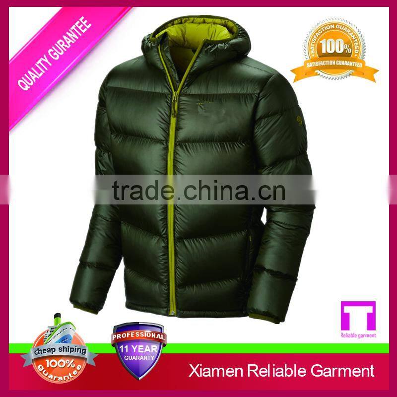 Contrast zipper men goose down jacket with shoulder pads