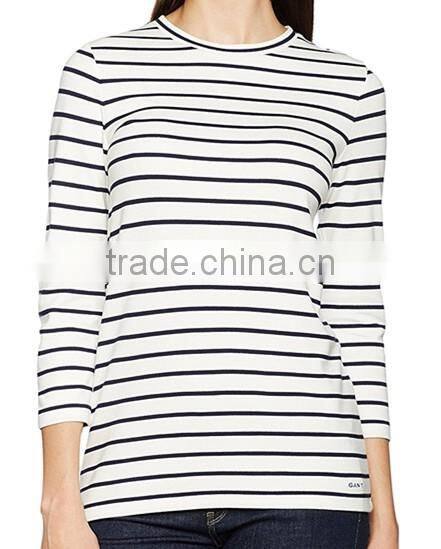 Microfiber striped no design long sleeve t-shirt for women