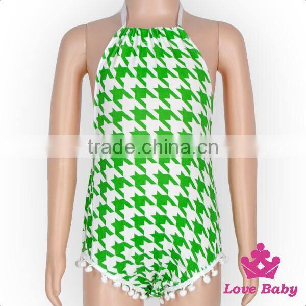 St.Patricks Day Fancy Baby Boutique Outfits Pictures Kids Wearing Jumpsuit Printed Hairball With Rabbit Ear Headband Romper
