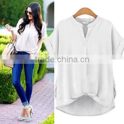 Hot sales European Plus size summer cool cotton solid color shirts for women blusa