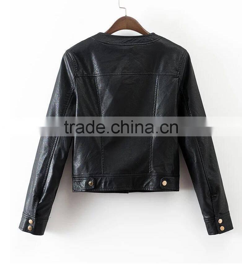 Runwaylover EY1002C high quality short PU leather jacket women 2016