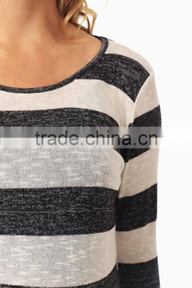 BLACK WHITE STRIPED KNIT BUTTON BACK MATERNITY TOP