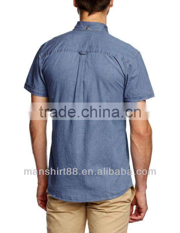 slim fit short sleeve button down collar casual cowboy denim shirt
