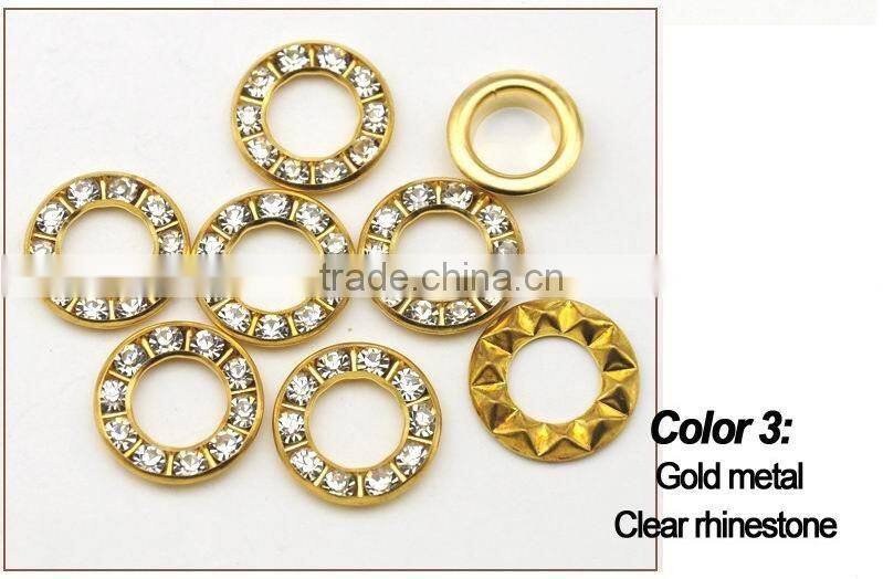 3 colors 17mm round metal brass rhinestone eyelets crystal diamond grommets glass eyelets RE-17mm-001