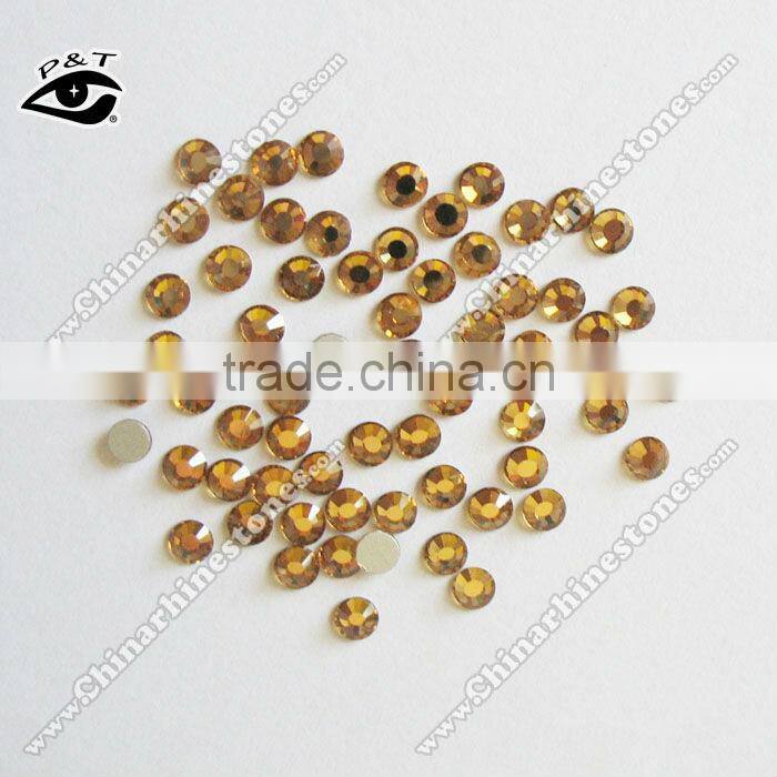 Flat back machine cut rhinestone ss16 Lt colorald topaz for dress