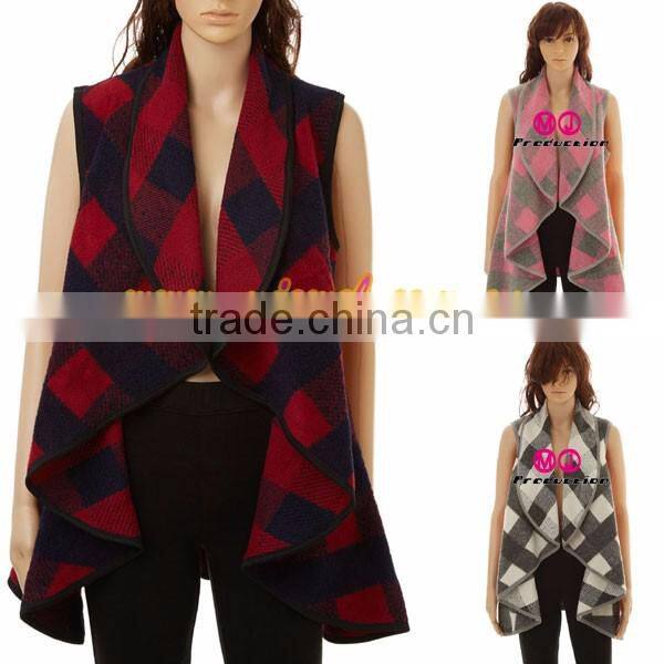 Plaid waterfall vest
