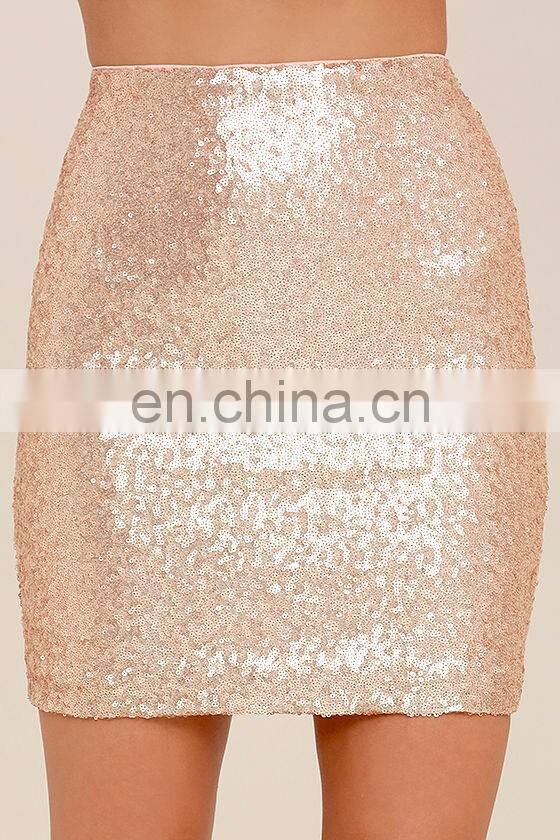 Custom Women Lovely Stylish High Waist Shining Gold Sequin Mini Skirt