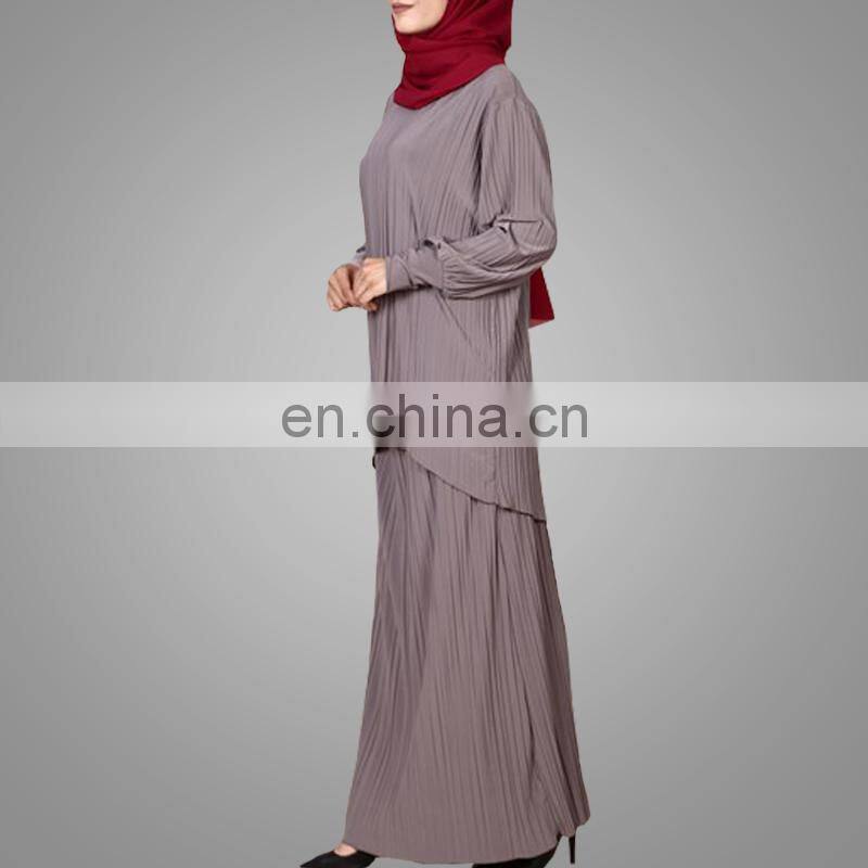 2017 Casual Baju Kurung Design High Quality Pleated Muslim Lady Clothing New Model Malaysia Suit