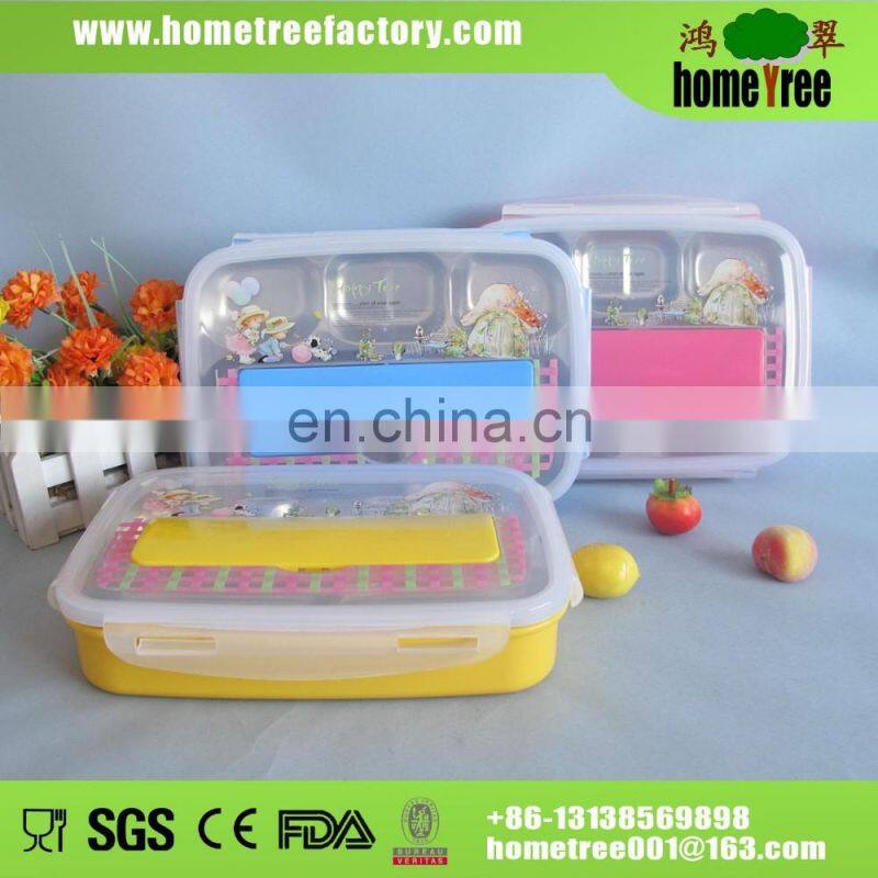 Stainless Steel kids Bento Lunch Box 5 Compartment Fast Food Tray Plate With Lock Spoon And Fork