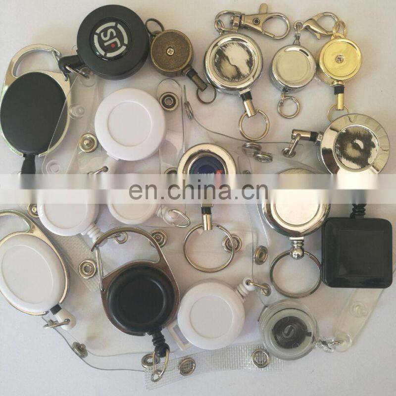 silver color heavy duty metal badge reel with steel cord