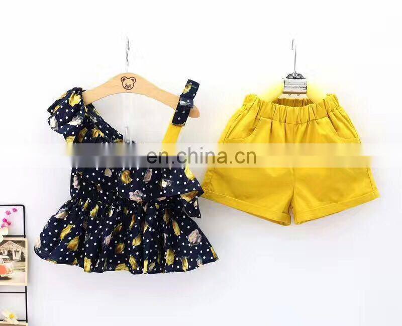 Summer Short Set Girls Outfit One Shoulder Top Children Wear Kids Clothes
