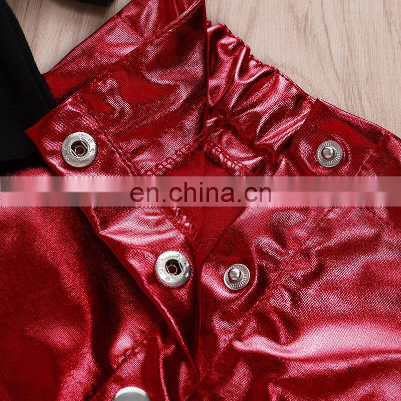 2019 summer girls black letter top tshirt & kids red skirts 2pcs set